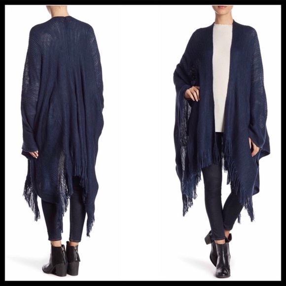 VINCE CAMUTO FRINGE TRIM OPEN FRONT BLANKET WRAP - Picture 6 of 8